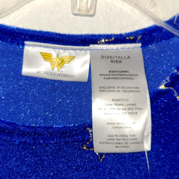 NWT WonderWoman Velour Blue Gold/Red Glitter Embroidered Logo Dress Girl Sz 6/6X - Picture 8 of 12